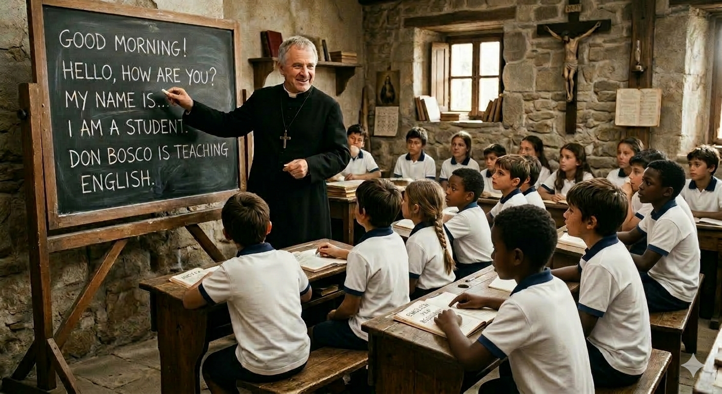 Don Bosco enseñando inglés